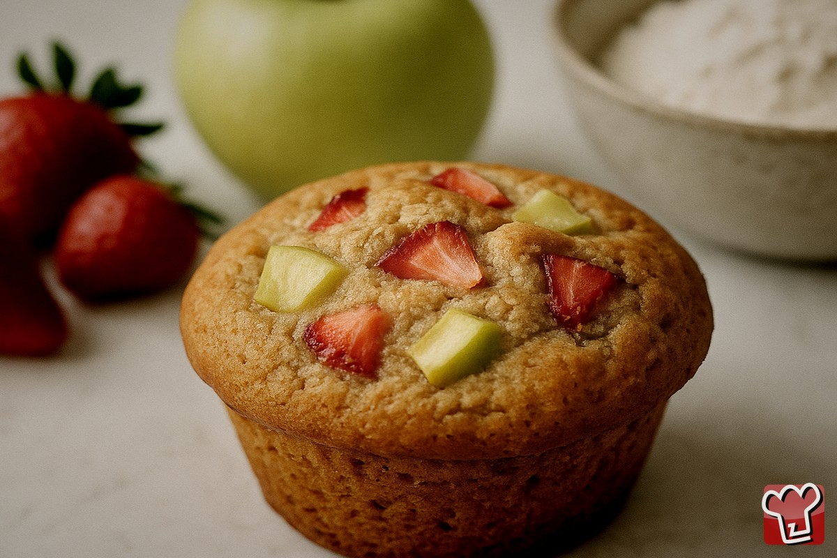 Muffins com morangos e maçã verde