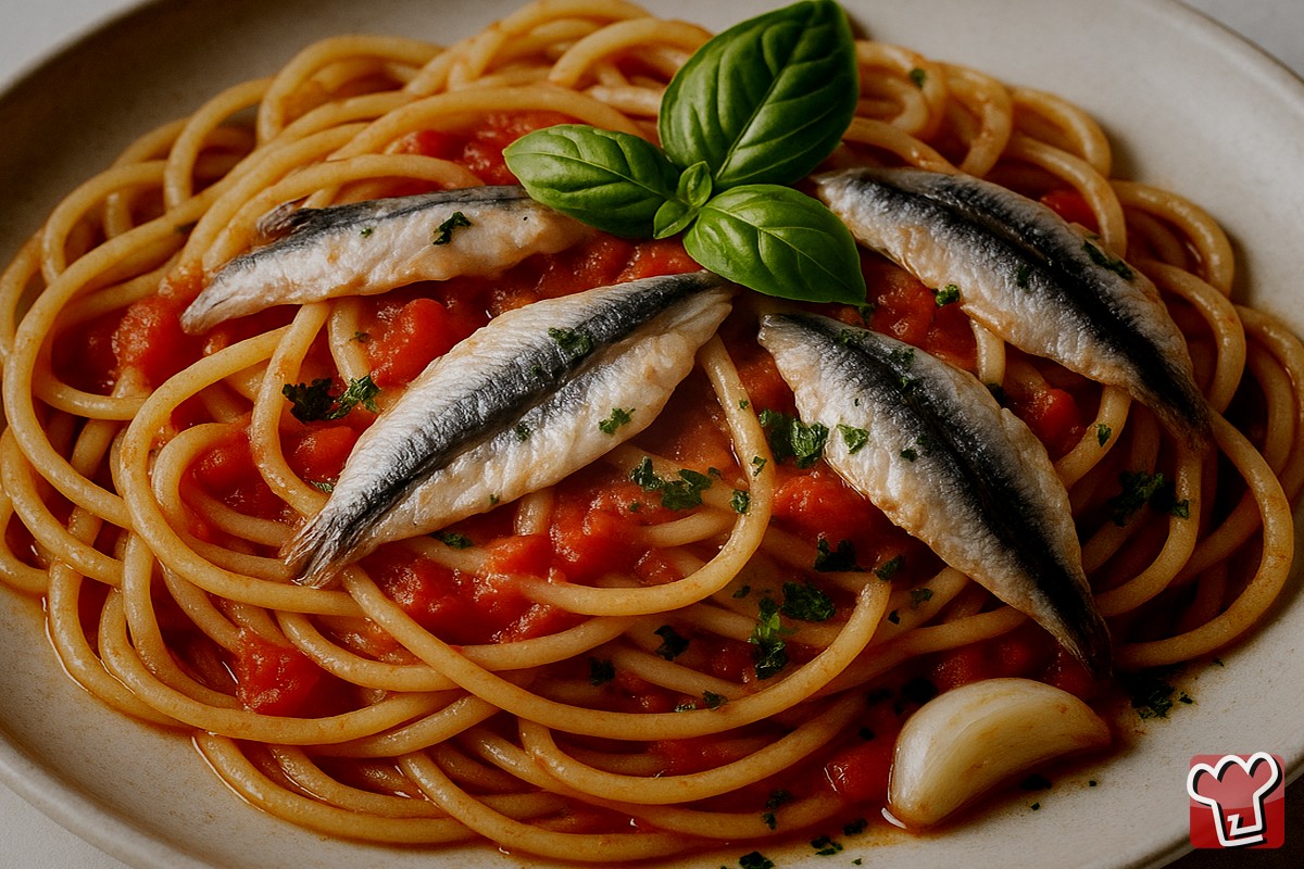 spaghetti con alici fresche